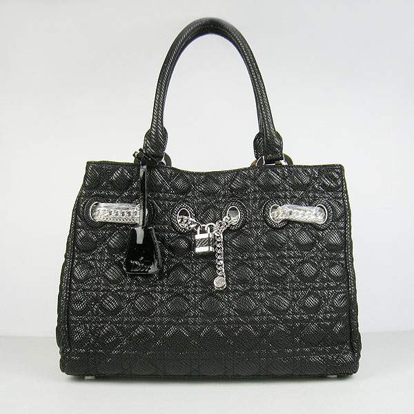 Christian Dior 1885 Snake Grain Leather Handbag-Black